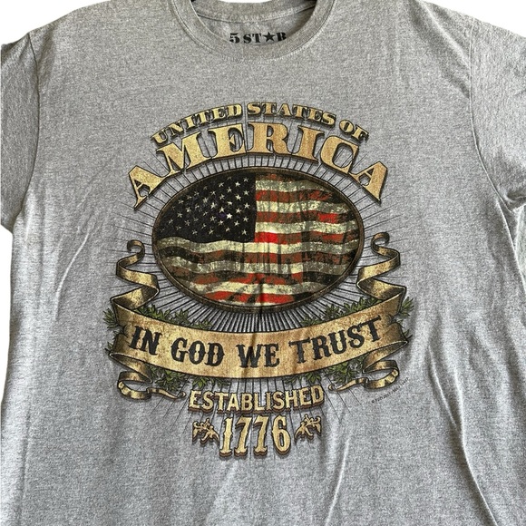 5 STAR MEN’S US OF AMERICA IN GOD WE TRUST GRAPHIC SHORT SLEEVE T-SHIRT SZ L - Picture 2 of 10